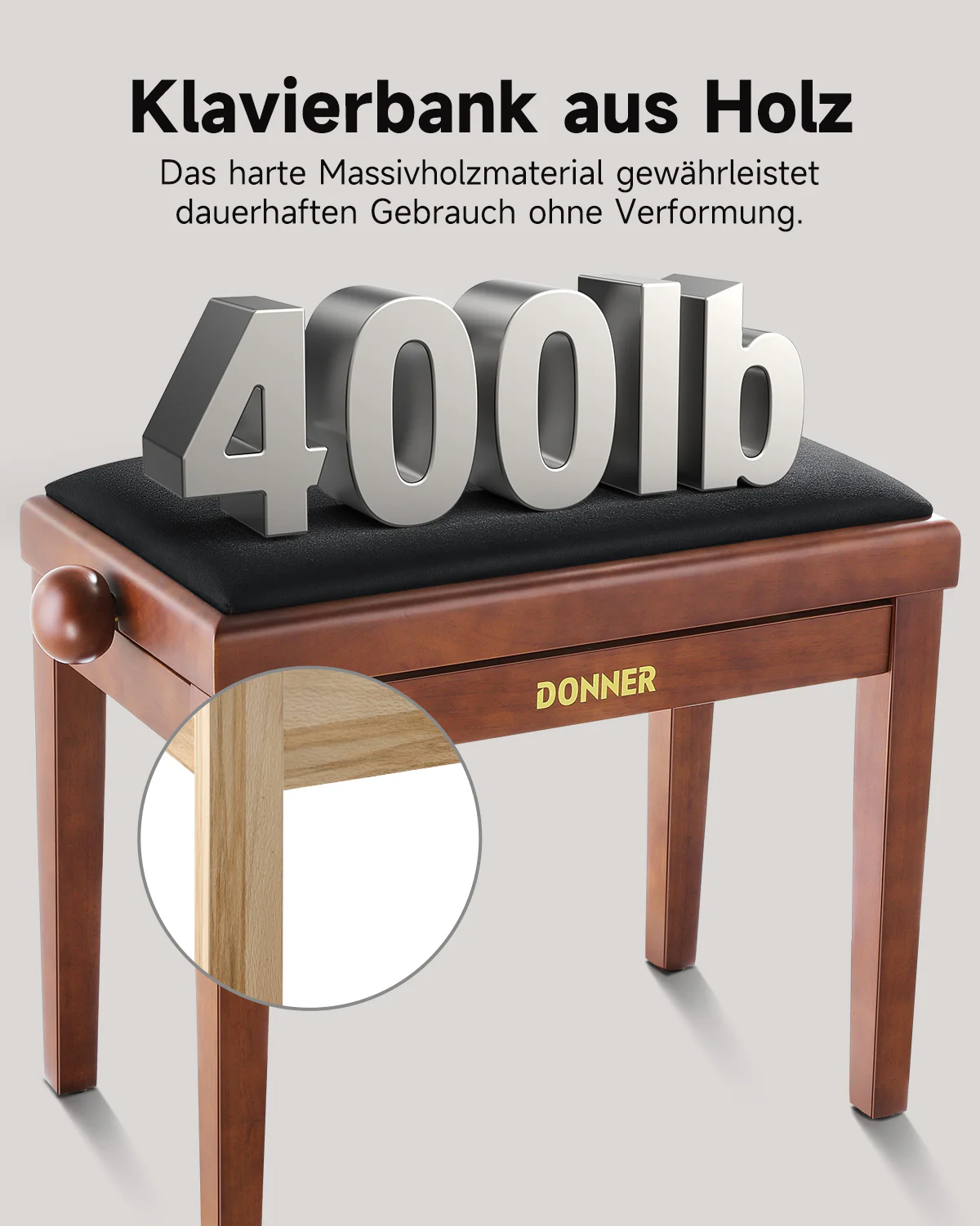Donner Höhenverstellbare Komfort Duett-Klavierbank - Image 4