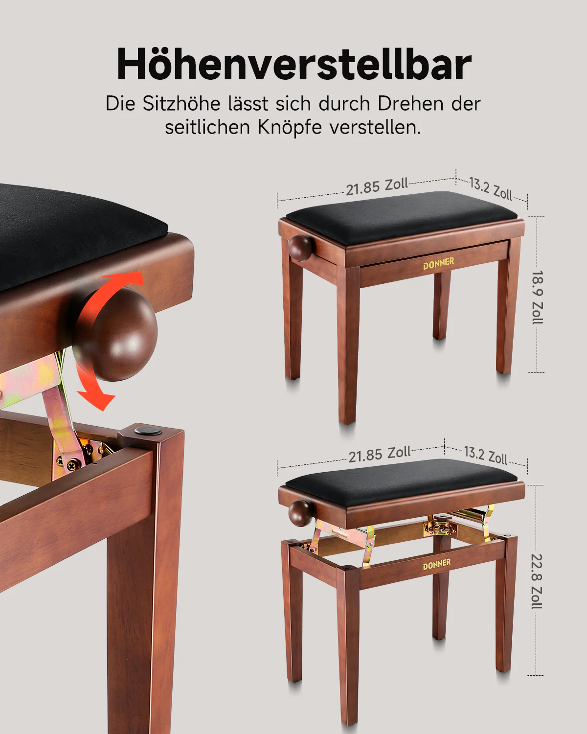 Donner Höhenverstellbare Komfort Duett-Klavierbank - Image 5