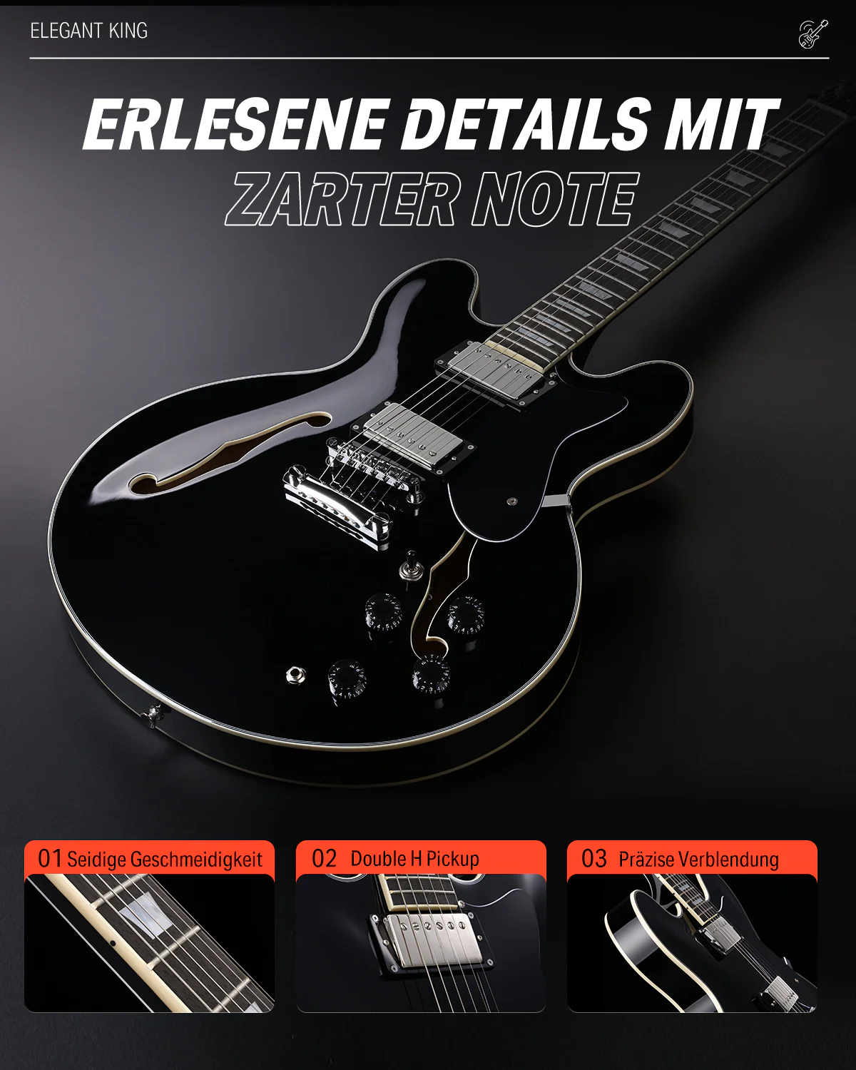 Donner DJP-1000 Jazz E-Gitarre - Image 21