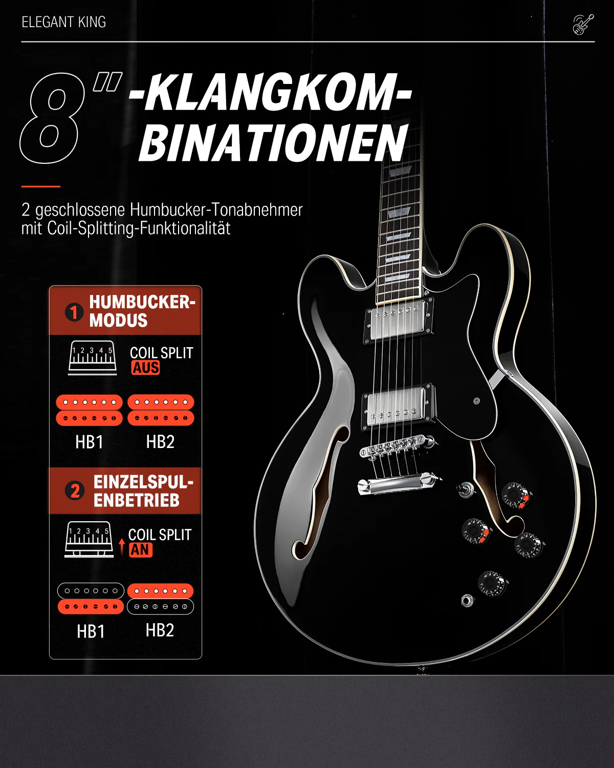 Donner DJP-1000 Jazz E-Gitarre - Image 23