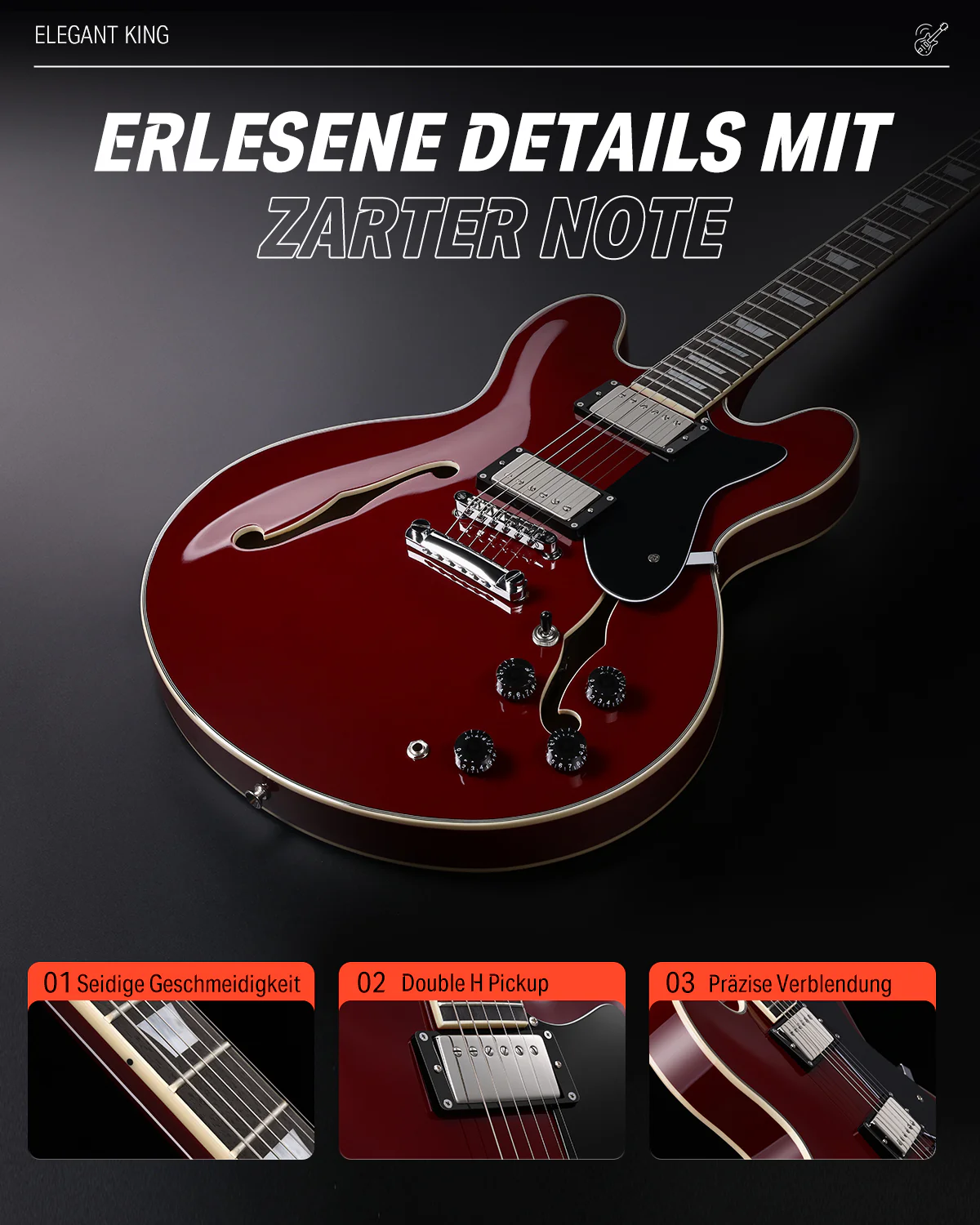 Donner DJP-1000 Jazz E-Gitarre - Image 6