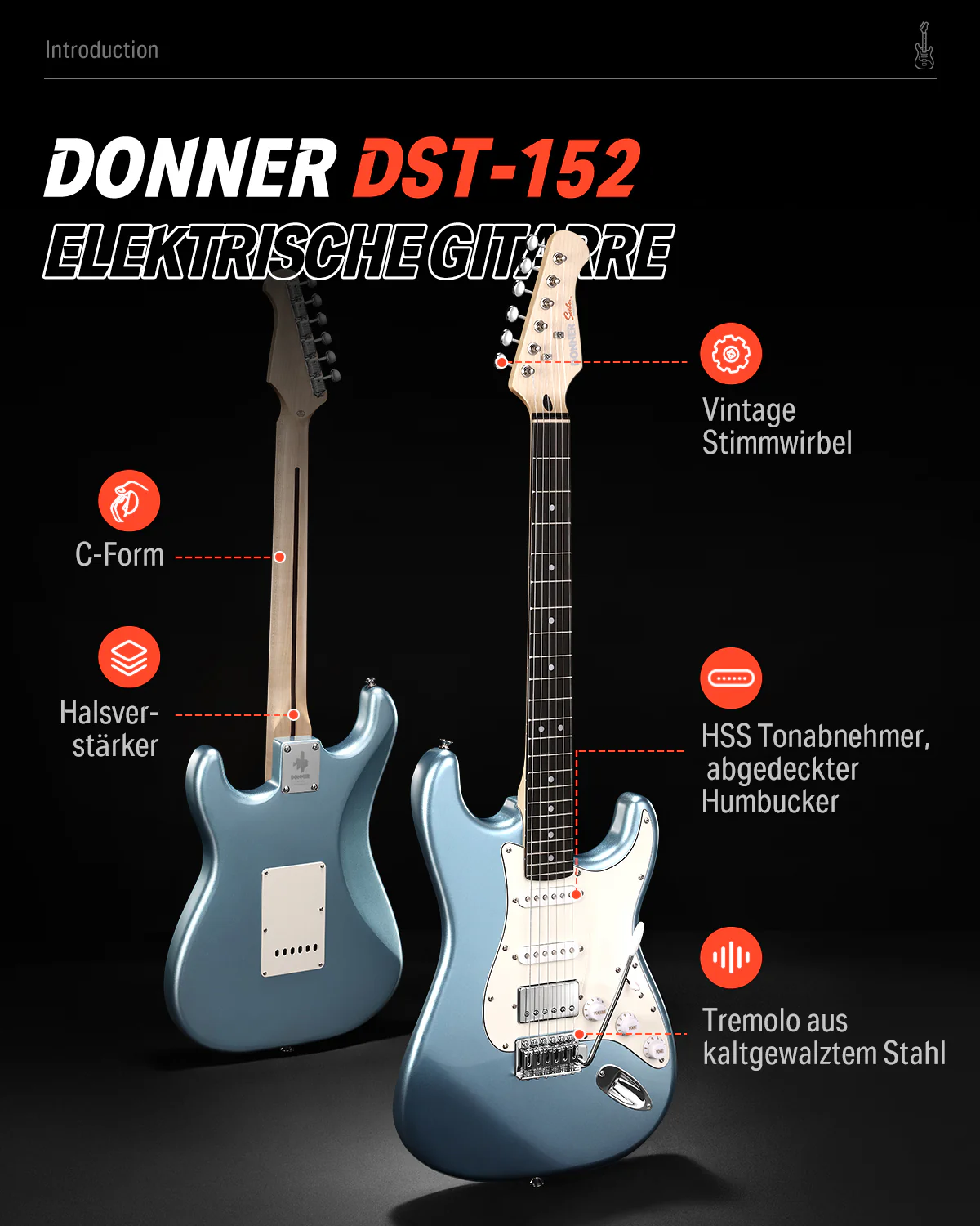 Donner DST-152 HSS-Pickup E-Gitarre - Image 4