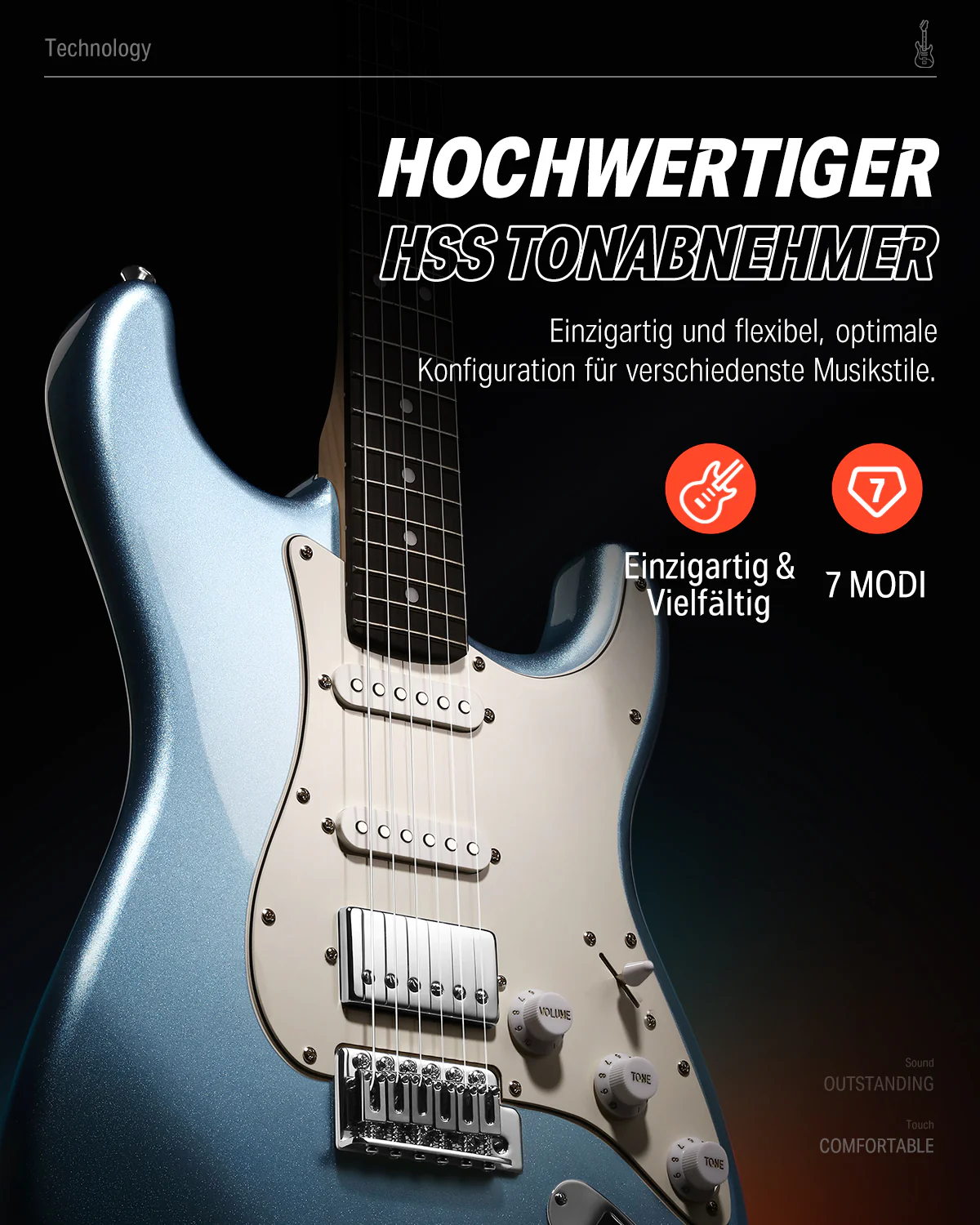 Donner DST-152 HSS-Pickup E-Gitarre - Image 6